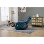 Fauteuil inclinable électrique surdimensionné en cuir PU bleu avec massage, chauffage, position allongée à plat