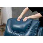 Fauteuil inclinable électrique surdimensionné en cuir PU bleu avec massage, chauffage, position allongée à plat