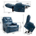 Fauteuil inclinable électrique surdimensionné en cuir PU bleu avec massage, chauffage, position allongée à plat