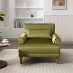 Fauteuil d'appoint en velours vert / blanc / beige, siège simple, accoudoir rond