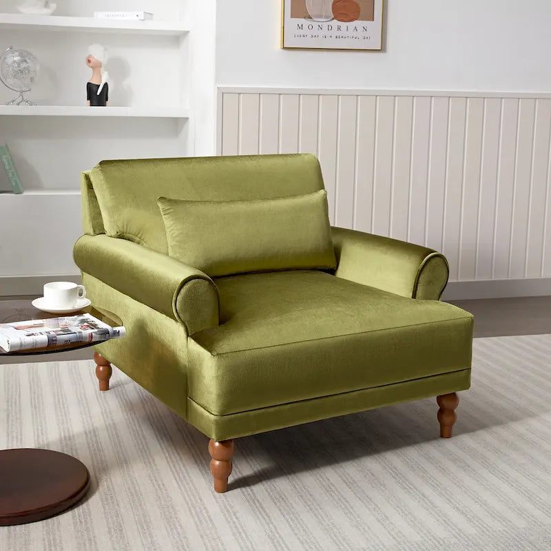Fauteuil d'appoint en velours vert / blanc / beige, siège simple, accoudoir rond