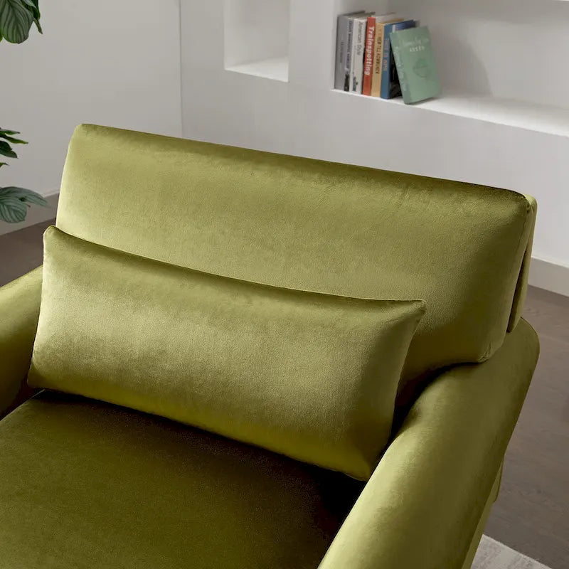 Fauteuil d'appoint en velours vert / blanc / beige, siège simple, accoudoir rond