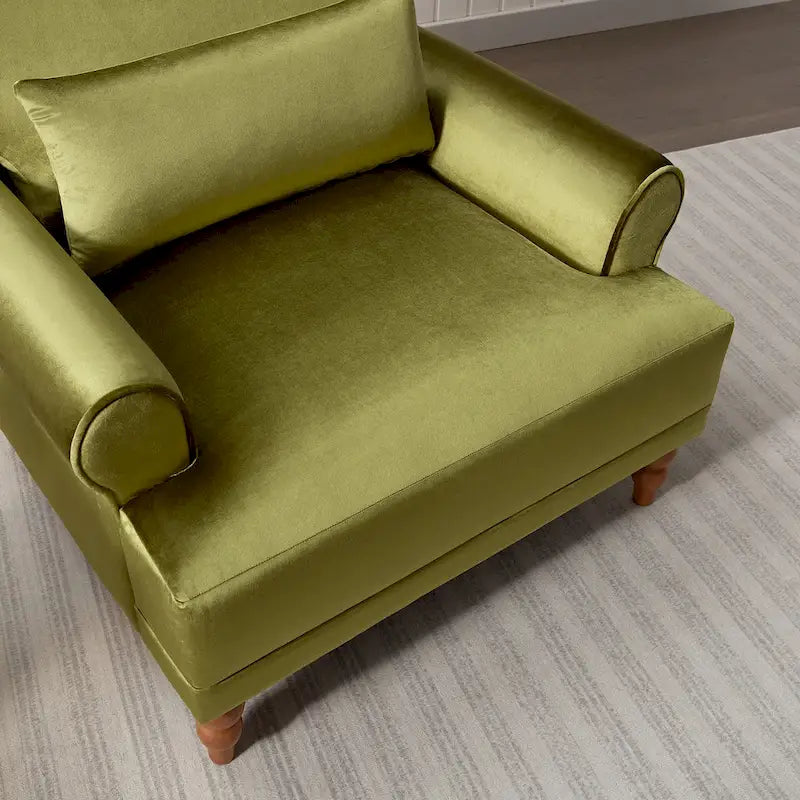Fauteuil d'appoint en velours vert / blanc / beige, siège simple, accoudoir rond