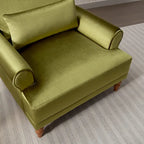 Fauteuil d'appoint en velours vert / blanc / beige, siège simple, accoudoir rond
