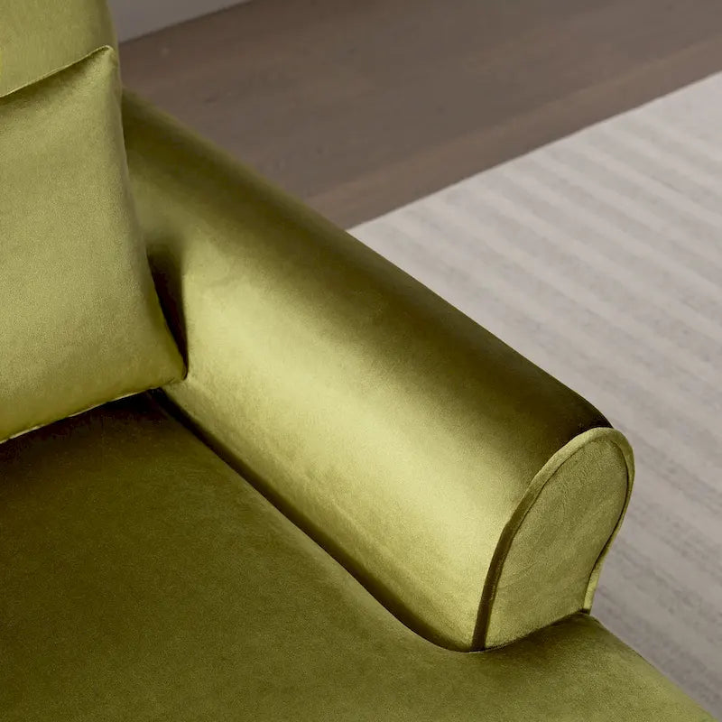 Fauteuil d'appoint en velours vert / blanc / beige, siège simple, accoudoir rond
