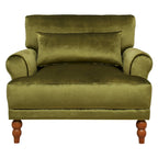 Fauteuil d'appoint en velours vert / blanc / beige, siège simple, accoudoir rond