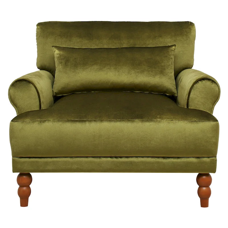 Fauteuil d'appoint en velours vert / blanc / beige, siège simple, accoudoir rond