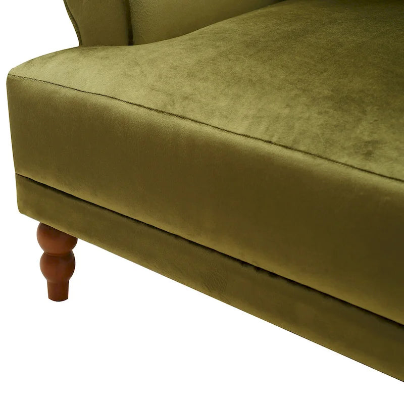 Fauteuil d'appoint en velours vert / blanc / beige, siège simple, accoudoir rond