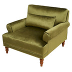 Fauteuil d'appoint en velours vert / blanc / beige, siège simple, accoudoir rond