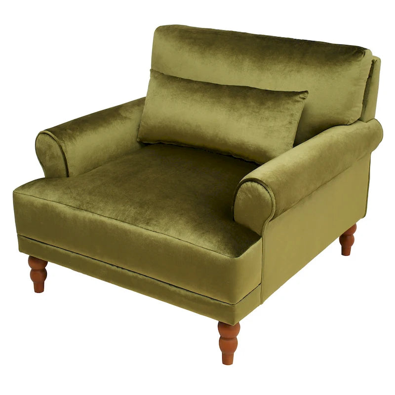 Fauteuil d'appoint en velours vert / blanc / beige, siège simple, accoudoir rond