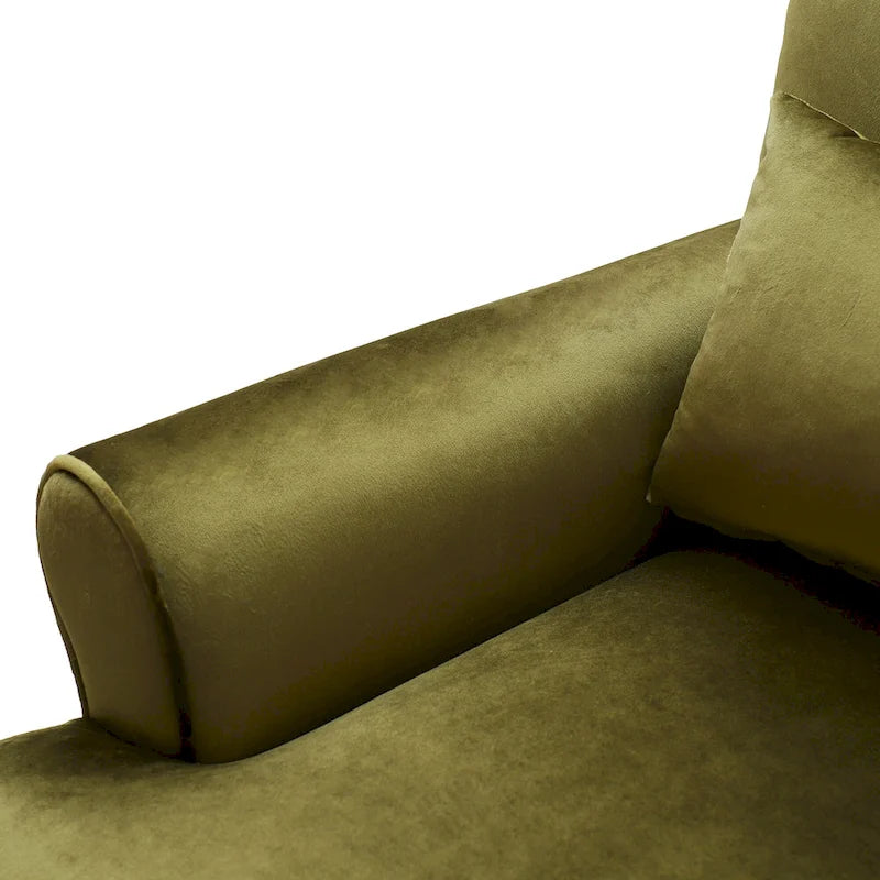 Fauteuil d'appoint en velours vert / blanc / beige, siège simple, accoudoir rond