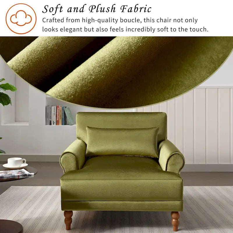 Fauteuil d'appoint en velours vert / blanc / beige, siège simple, accoudoir rond