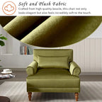 Fauteuil d'appoint en velours vert / blanc / beige, siège simple, accoudoir rond