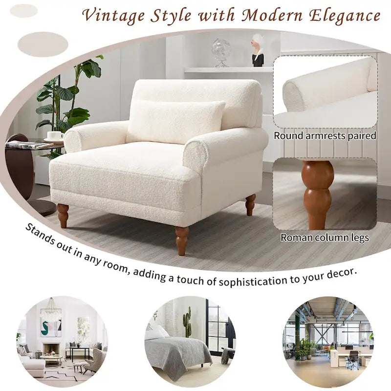 Fauteuil d'appoint en velours vert / blanc / beige, siège simple, accoudoir rond