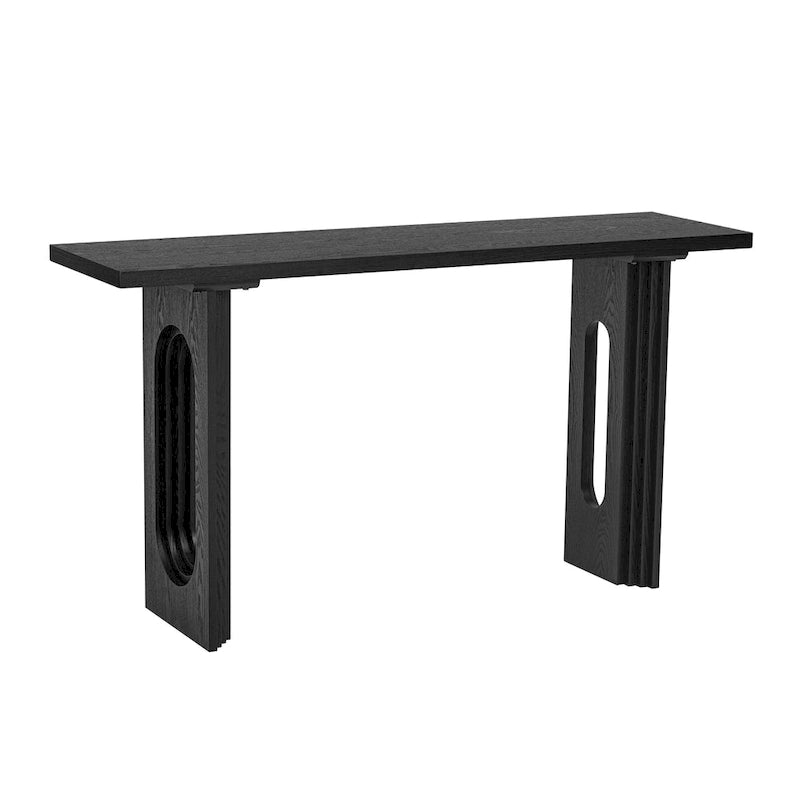 Console en rotin noir/naturel avec pieds ronds creux