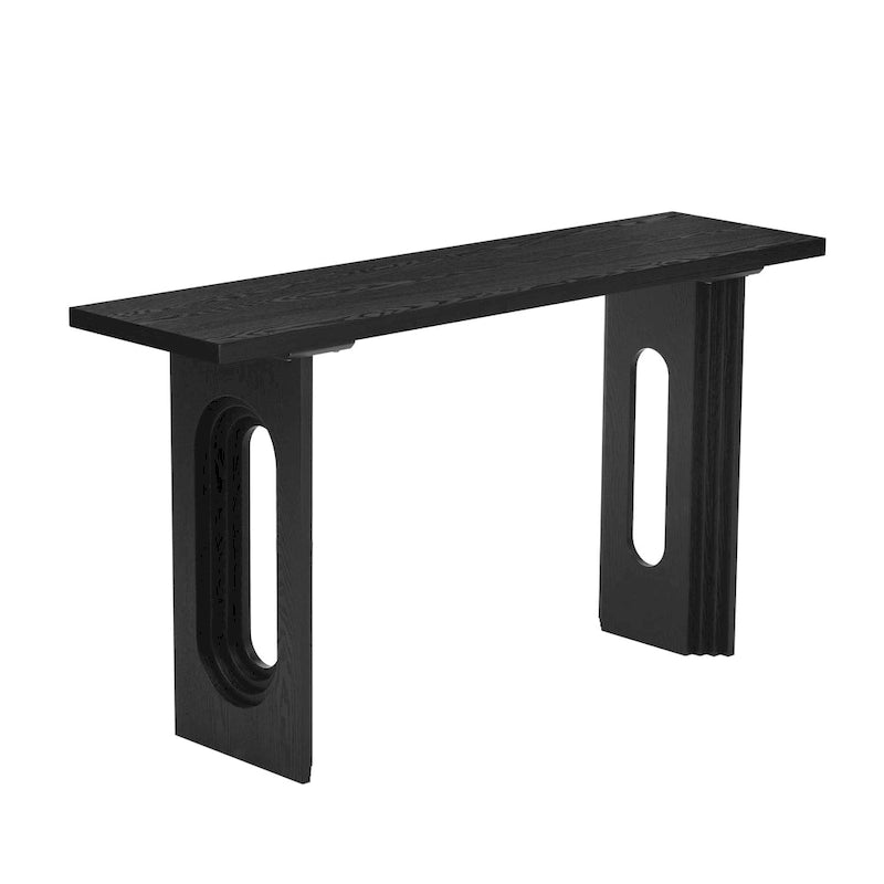 Console en rotin noir/naturel avec pieds ronds creux