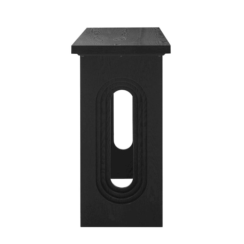 Console en rotin noir/naturel avec pieds ronds creux