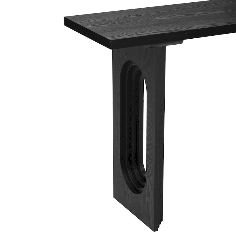 Console en rotin noir/naturel avec pieds ronds creux