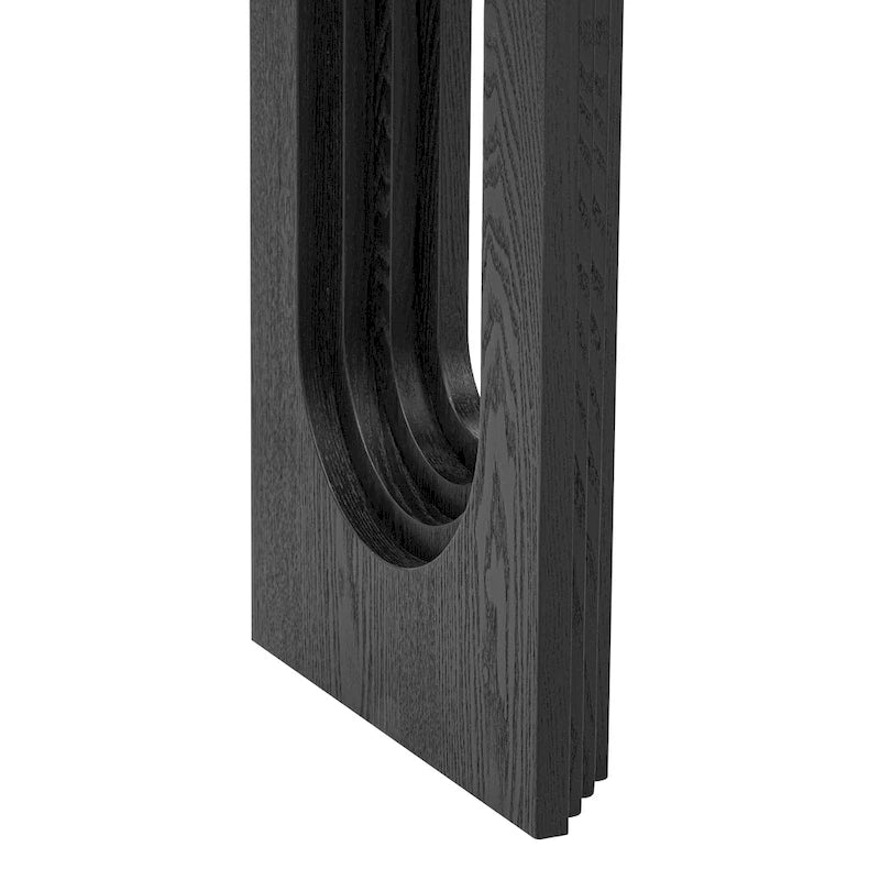 Console en rotin noir/naturel avec pieds ronds creux