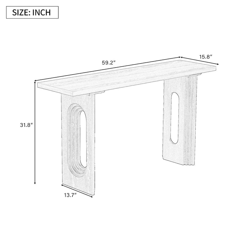 Console en rotin noir/naturel avec pieds ronds creux