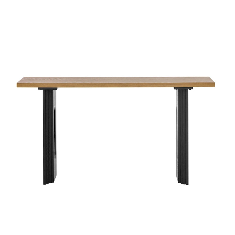 Console en rotin noir/naturel avec pieds ronds creux