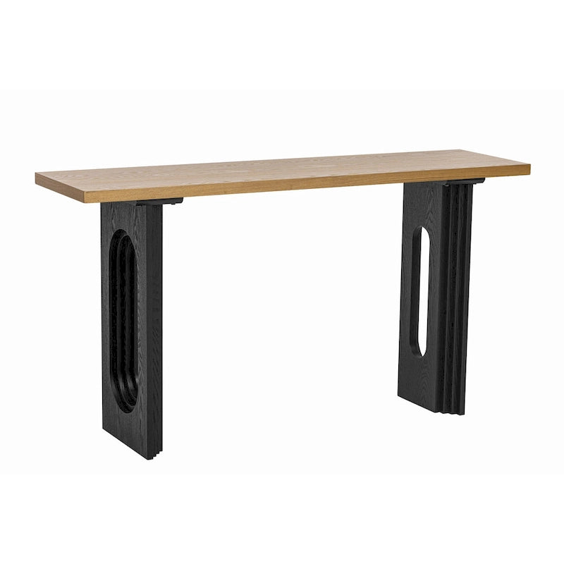 Console en rotin noir/naturel avec pieds ronds creux