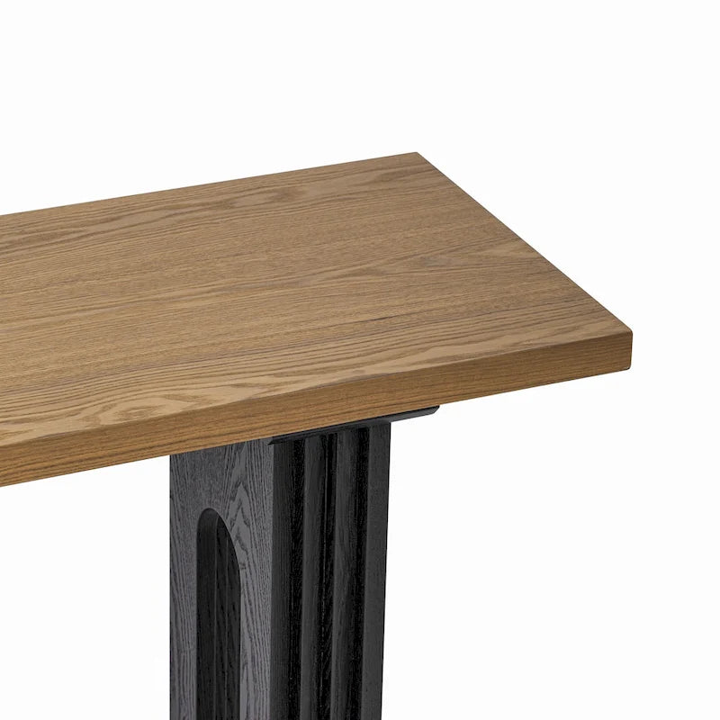 Console en rotin noir/naturel avec pieds ronds creux