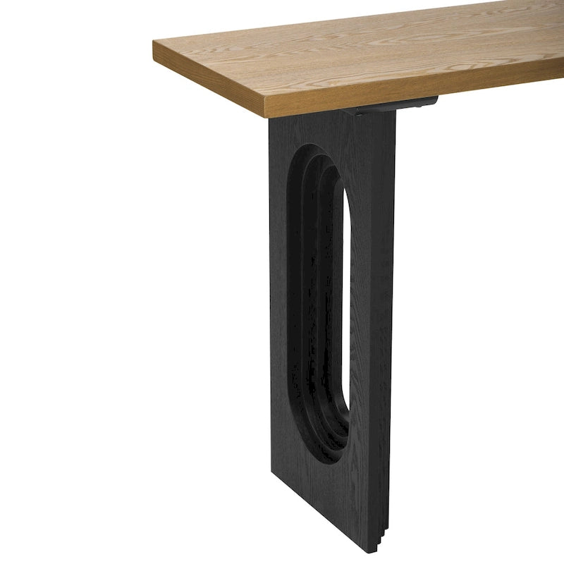 Console en rotin noir/naturel avec pieds ronds creux