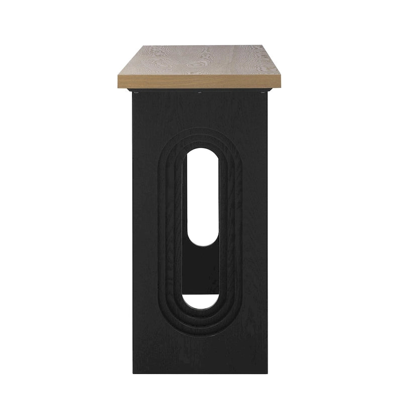 Console en rotin noir/naturel avec pieds ronds creux