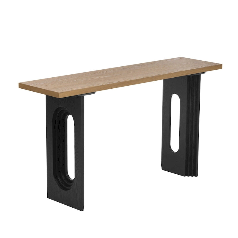 Console en rotin noir/naturel avec pieds ronds creux