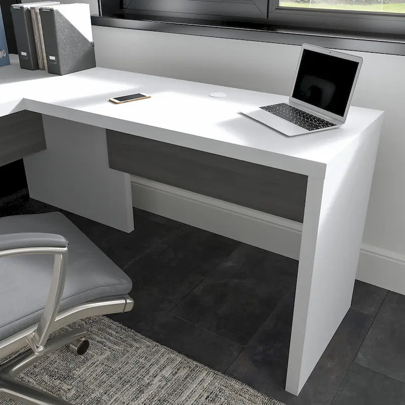 Retour de bureau 42 po de large | Blanc pur / Gris moderne / Érable anthracite | Configuration en L/U | Pour 1 personne