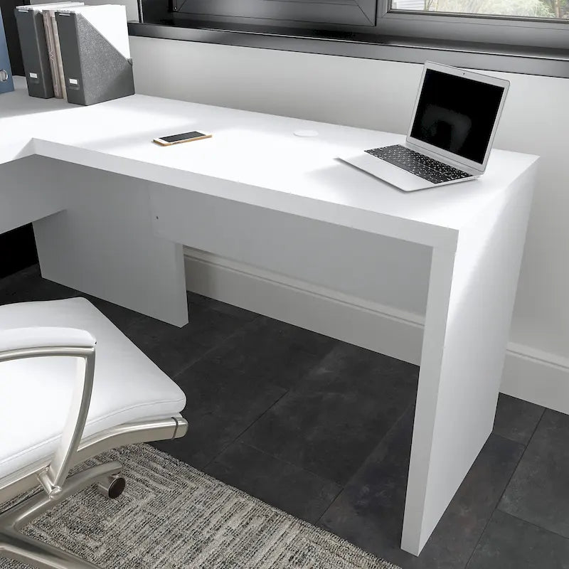 Retour de bureau 42 po de large | Blanc pur / Gris moderne / Érable anthracite | Configuration en L/U | Pour 1 personne