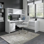 Retour de bureau 42 po de large | Blanc pur / Gris moderne / Érable anthracite | Configuration en L/U | Pour 1 personne