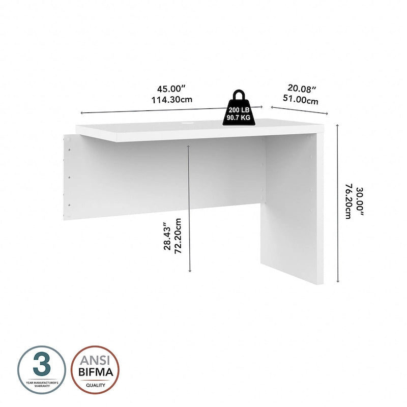 Retour de bureau 42 po de large | Blanc pur / Gris moderne / Érable anthracite | Configuration en L/U | Pour 1 personne