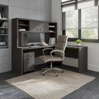 Retour de bureau 42 po de large | Blanc pur / Gris moderne / Érable anthracite | Configuration en L/U | Pour 1 personne