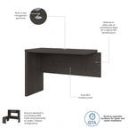 Retour de bureau 42 po de large | Blanc pur / Gris moderne / Érable anthracite | Configuration en L/U | Pour 1 personne