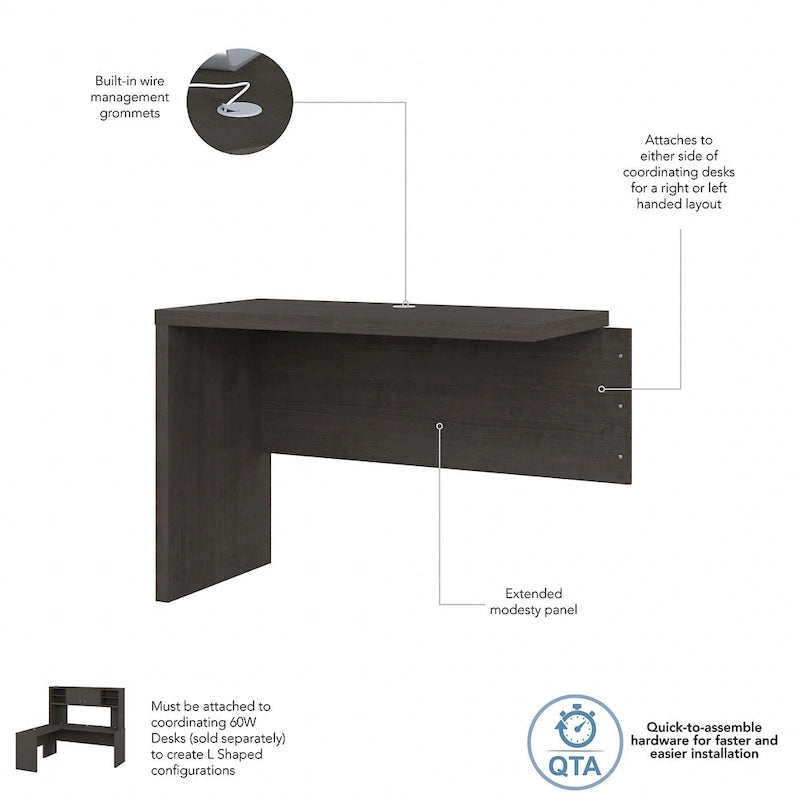 Retour de bureau 42 po de large | Blanc pur / Gris moderne / Érable anthracite | Configuration en L/U | Pour 1 personne