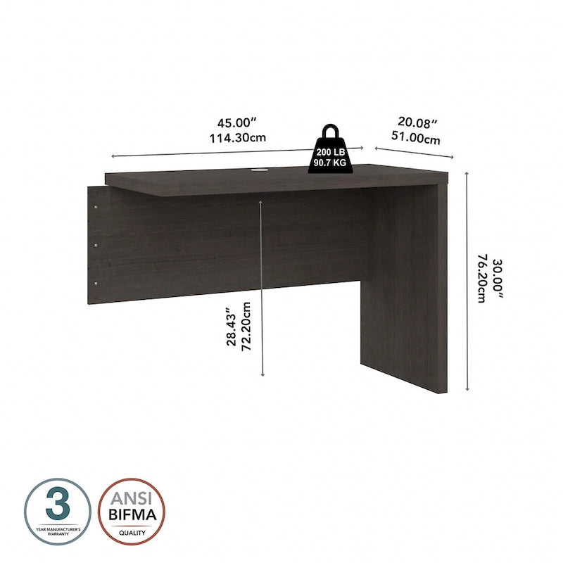 Retour de bureau 42 po de large | Blanc pur / Gris moderne / Érable anthracite | Configuration en L/U | Pour 1 personne