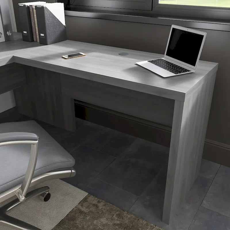 Retour de bureau 42 po de large | Blanc pur / Gris moderne / Érable anthracite | Configuration en L/U | Pour 1 personne