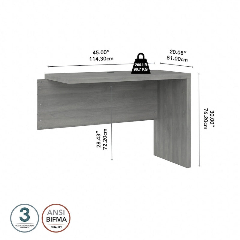 Retour de bureau 42 po de large | Blanc pur / Gris moderne / Érable anthracite | Configuration en L/U | Pour 1 personne