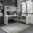 Retour de bureau 42 po de large | Blanc pur / Gris moderne / Érable anthracite | Configuration en L/U | Pour 1 personne