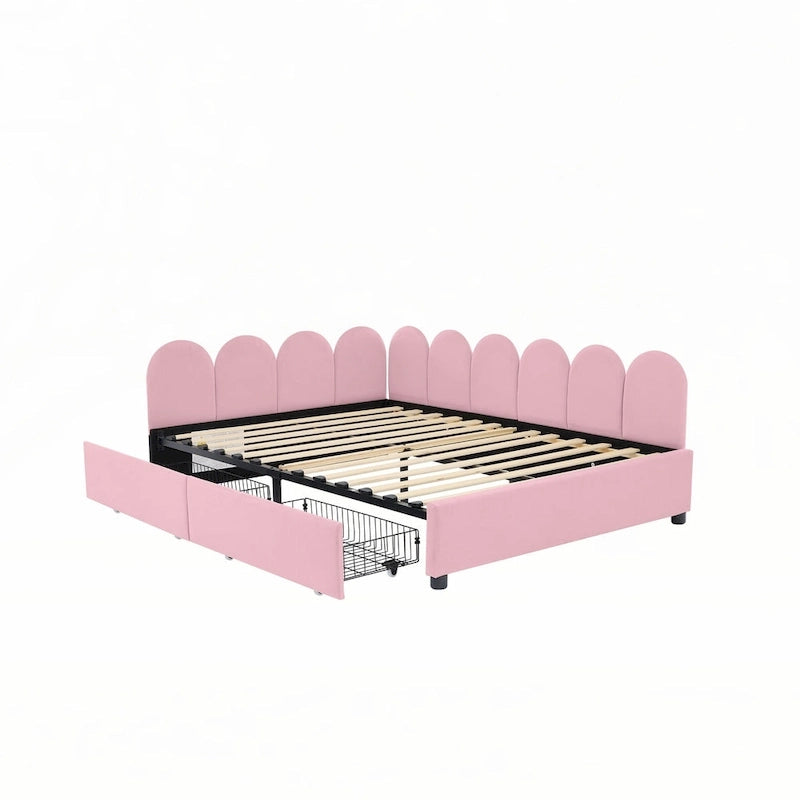Canapé-lit double rose en velours avec 2 tiroirs – 1 place
