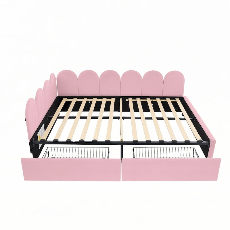 Canapé-lit double rose en velours avec 2 tiroirs – 1 place