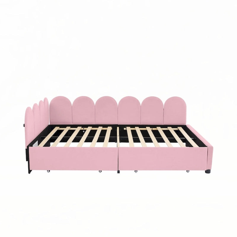 Canapé-lit double rose en velours avec 2 tiroirs – 1 place
