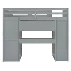 Lit mezzanine blanc/gris avec bureau, armoire et rangements, taille double/complète, 1 personne