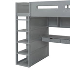 Lit mezzanine blanc/gris avec bureau, armoire et rangements, taille double/complète, 1 personne