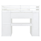 Lit mezzanine blanc/gris avec bureau, armoire et rangements, taille double/complète, 1 personne
