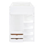 Lit mezzanine blanc/gris avec bureau, armoire et rangements, taille double/complète, 1 personne