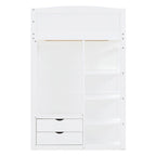 Lit mezzanine blanc/gris avec bureau, armoire et rangements, taille double/complète, 1 personne