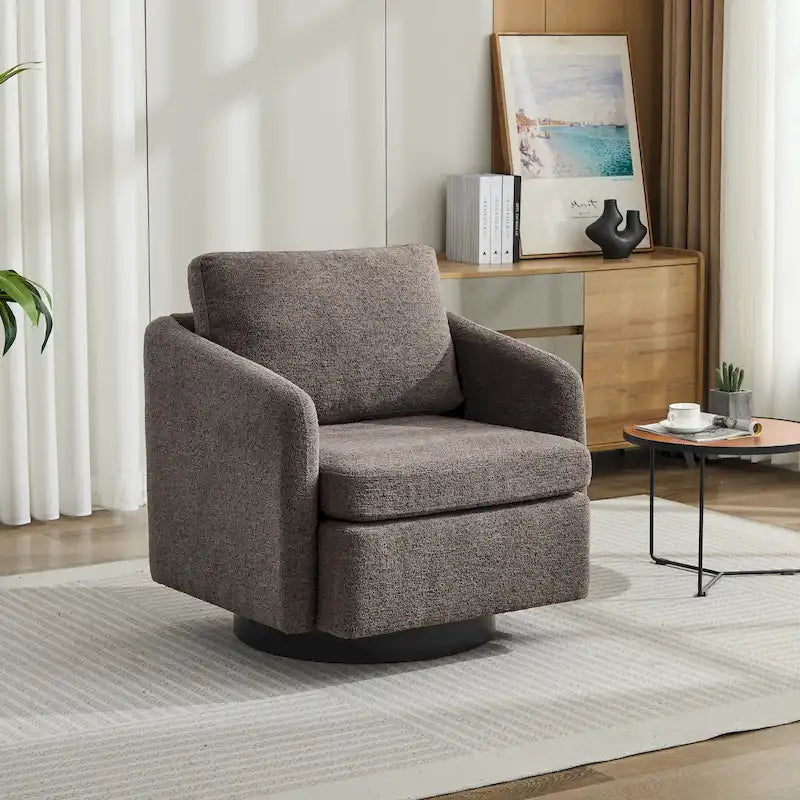 Fauteuil pivotant en tissu bouclé jaune moutarde, 1 place